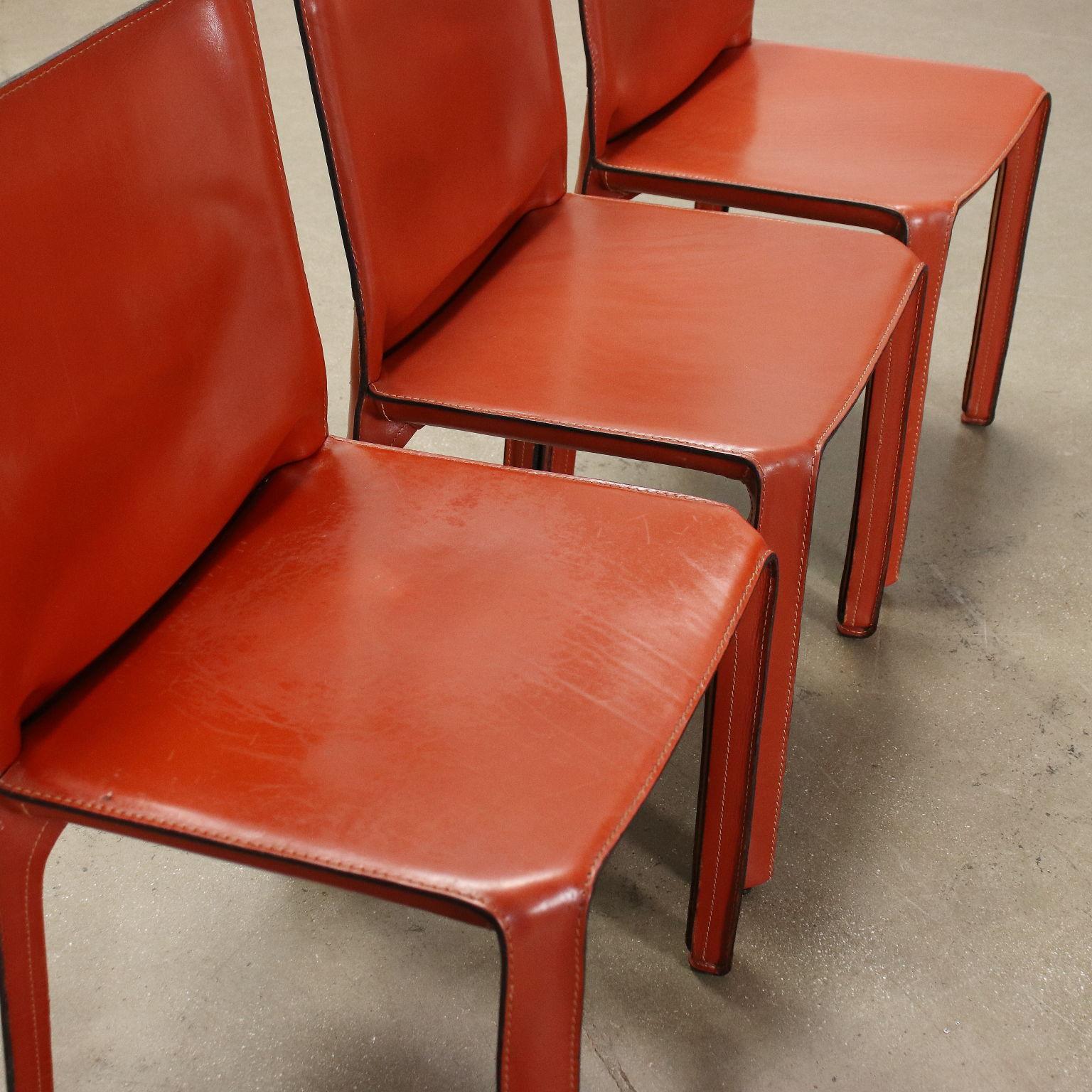 Late 20th Century Group Of Eight Chairs Cab 412 Mario Bellini Cassina Leather Italy 1980
