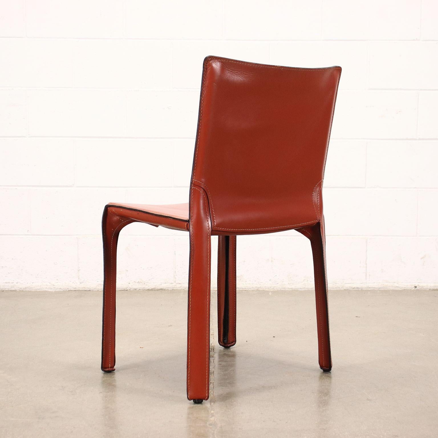 Metal Group Of Eight Chairs Cab 412 Mario Bellini Cassina Leather Italy 1980