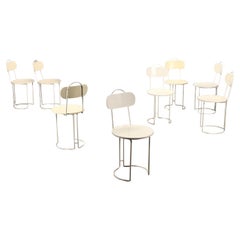 Group of Eight Chairs Enamelled Metal Lacquered Wood Italy 1980s