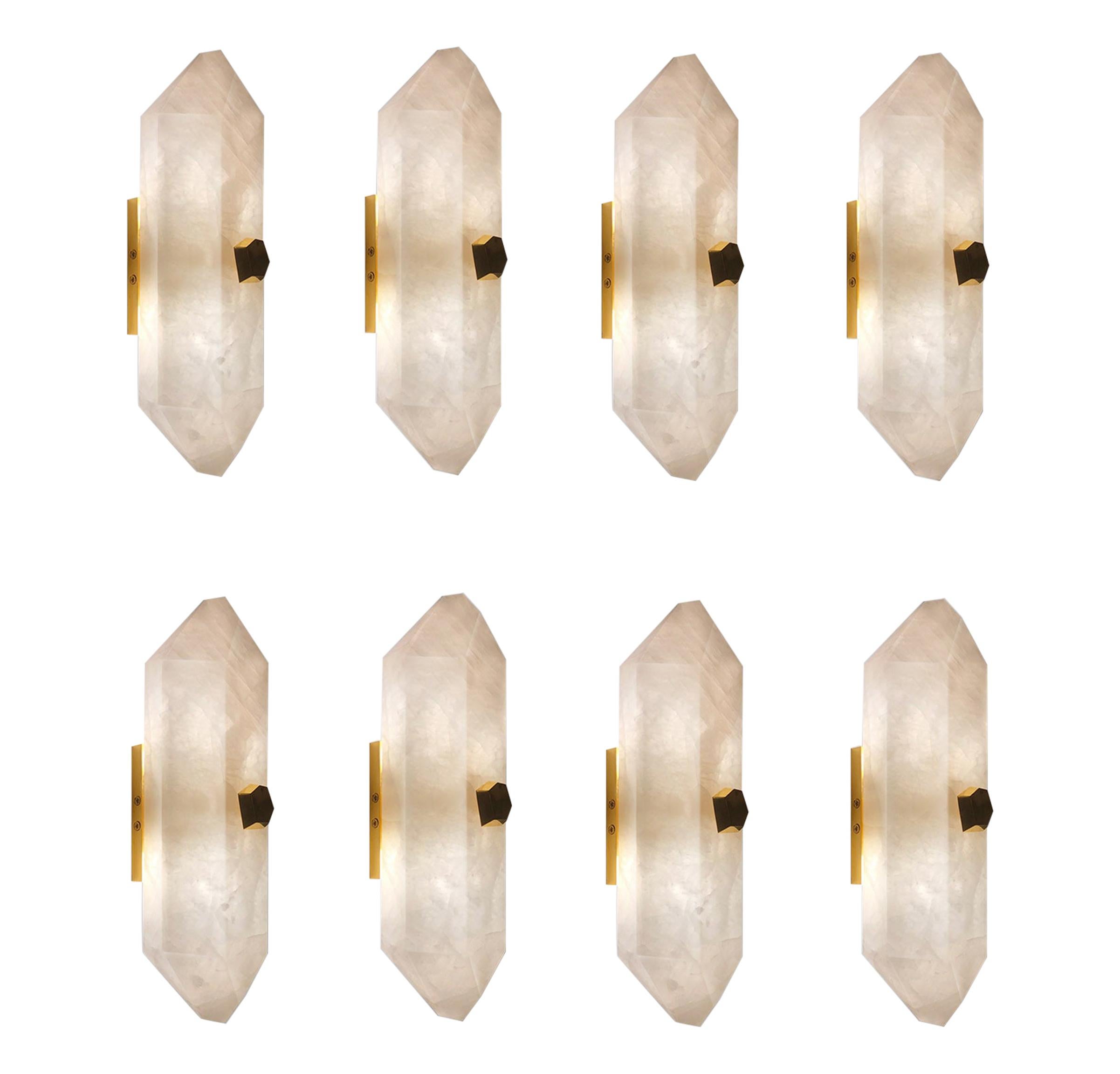 Group of Eight Diamond Form Rock Crystal Sconces by Phoenix