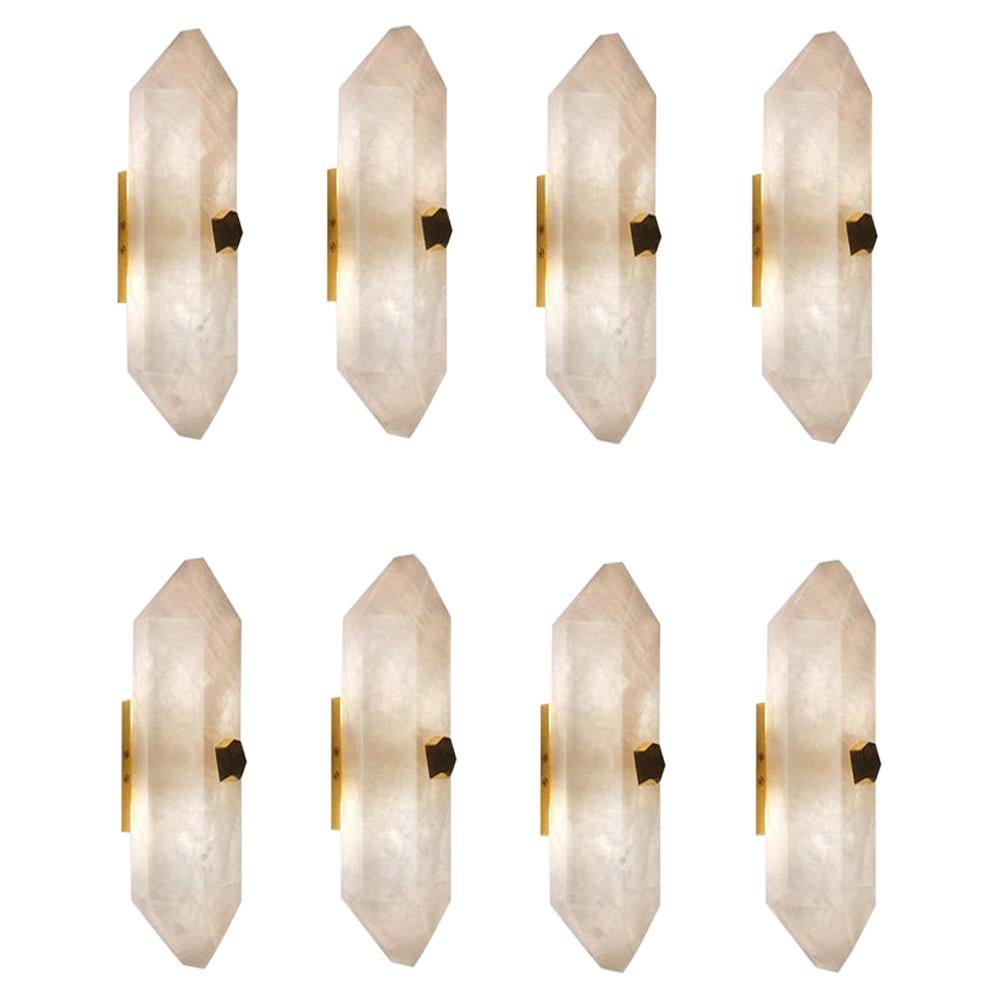 Group of Eight Diamond Form Rock Crystal Sconces by Phoenix