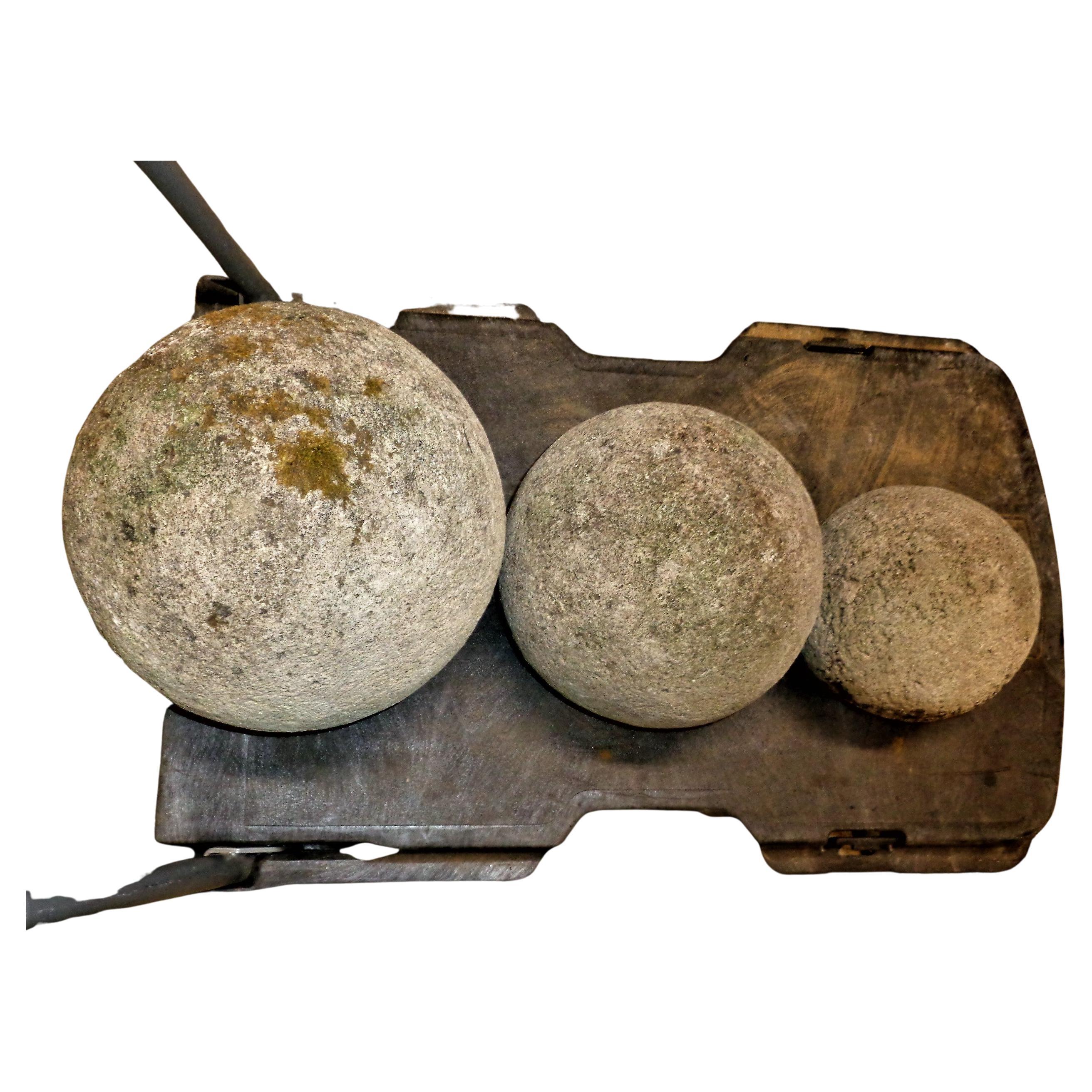 Modern Three Faux Limestone Garden Spheres