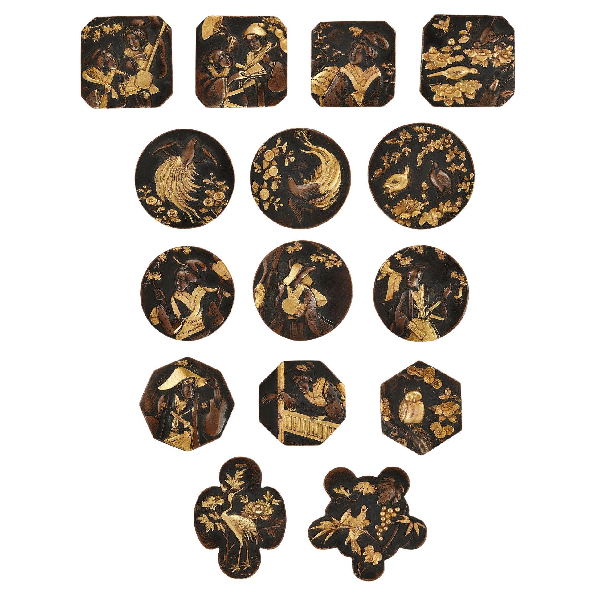 Japanese Komai Iron Plaque Adorned with Silver and Gold Inlays For Sale ...