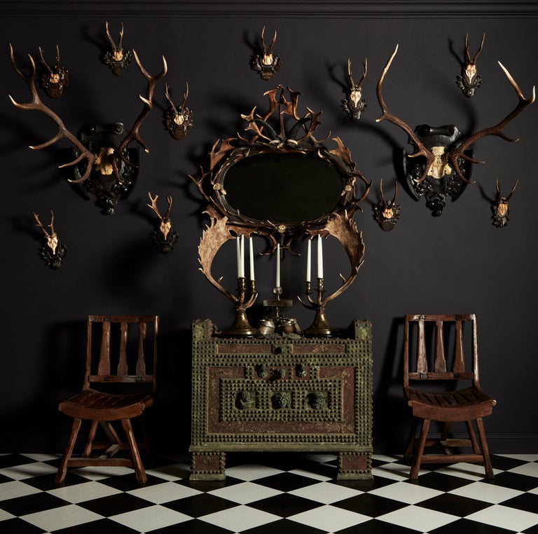 Group of Fifteen Swiss 'Black Forest' Antler Trophy Mounts, 20th