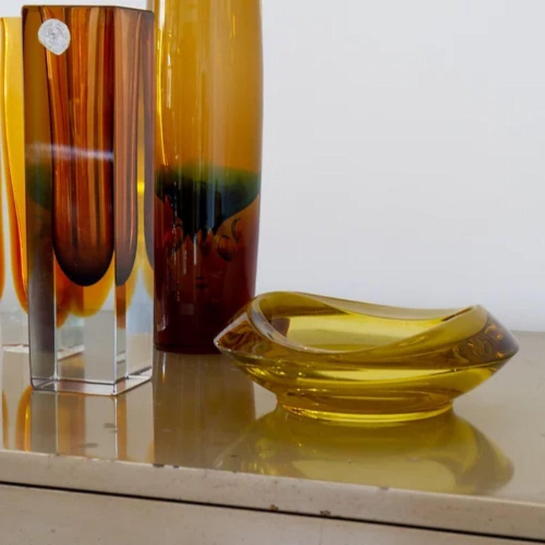 Group of Five Amber Glass Vases and Bowl For Sale at 1stDibs