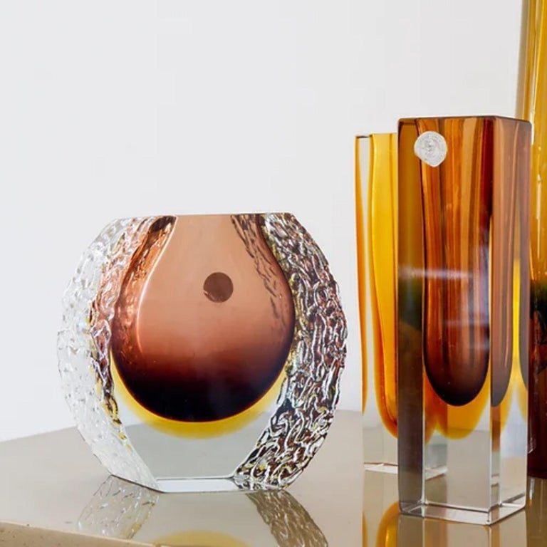 Group of Five Amber Glass Vases and Bowl For Sale at 1stDibs