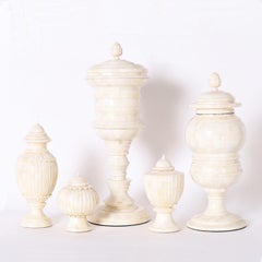 Group of Five Anglo Indian Style Lidded Bone Urns, Priced Individually