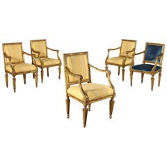 Antique Group of Five Armchairs Neoclassical Naples, Italy Second Half '700
