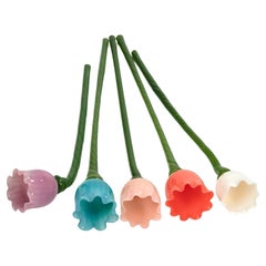 Group of Five Art Glass Long Stem Flowers
