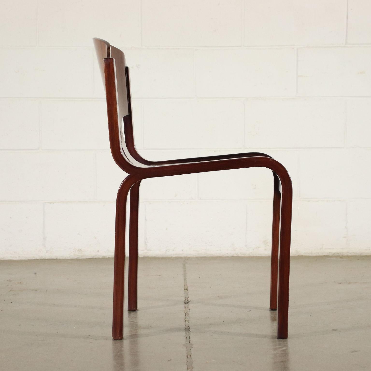Mid-Century Modern Group of Five Chairs Veneered Wood, Italy, 1980s