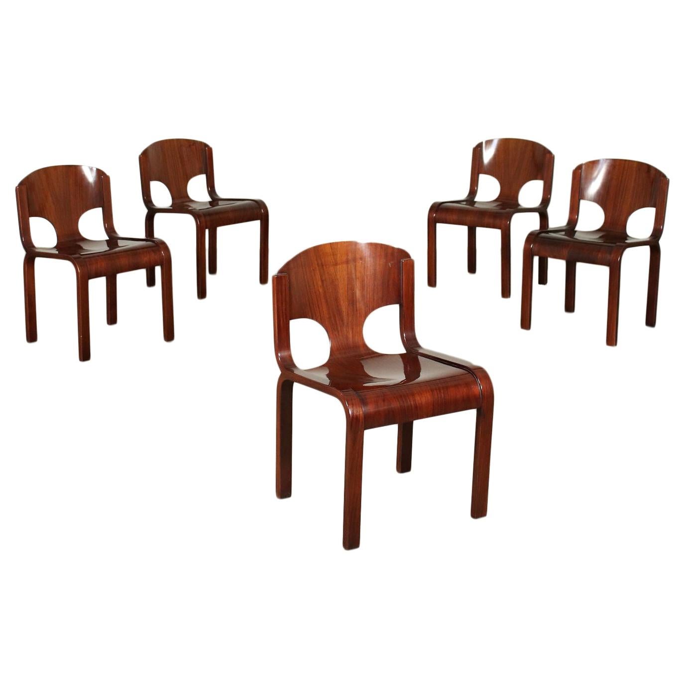 Group of Five Chairs Veneered Wood, Italy, 1980s