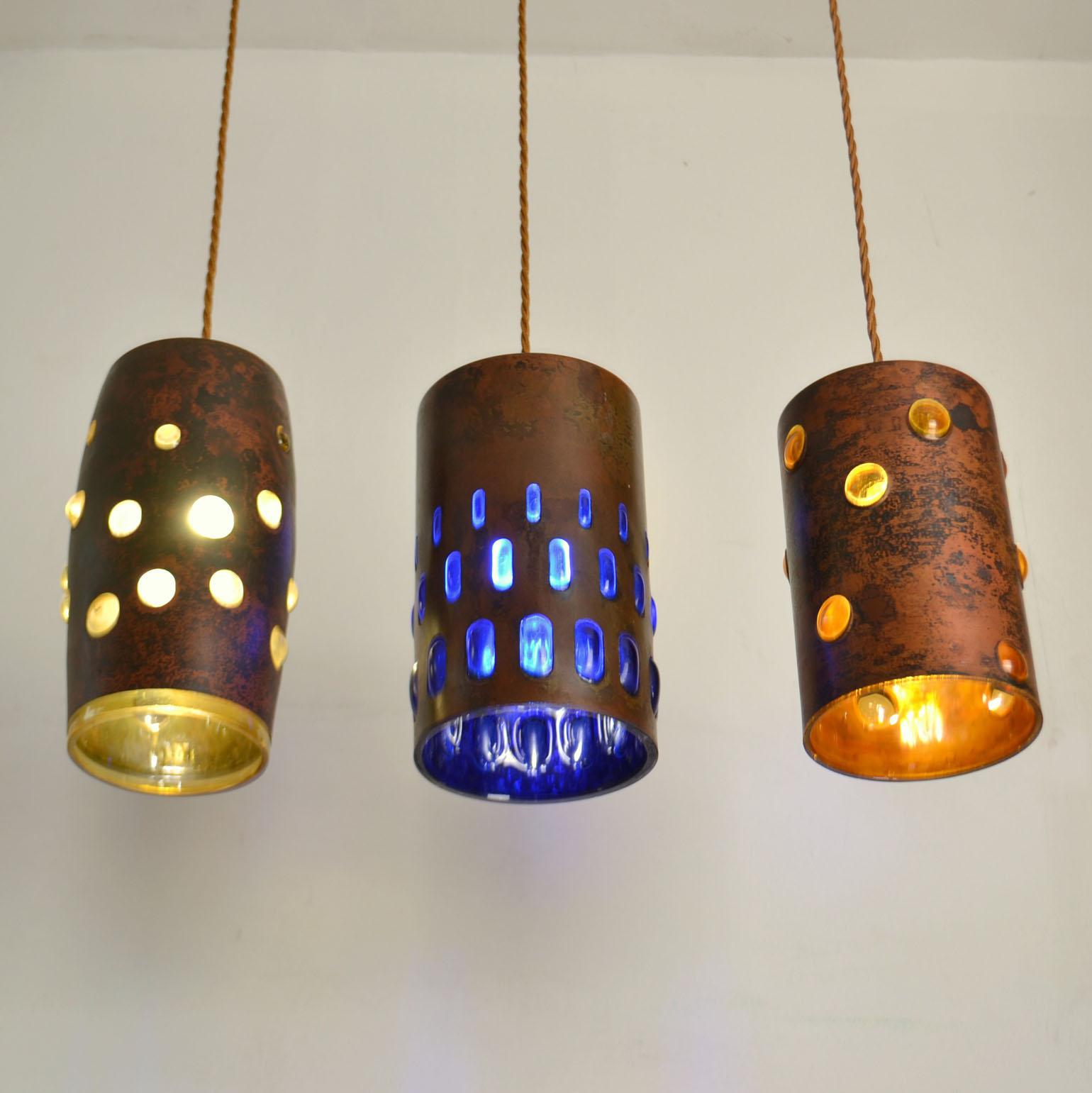 Group of Five Copper and Glass Pendant Lamps by Nanny Still for Raak 11