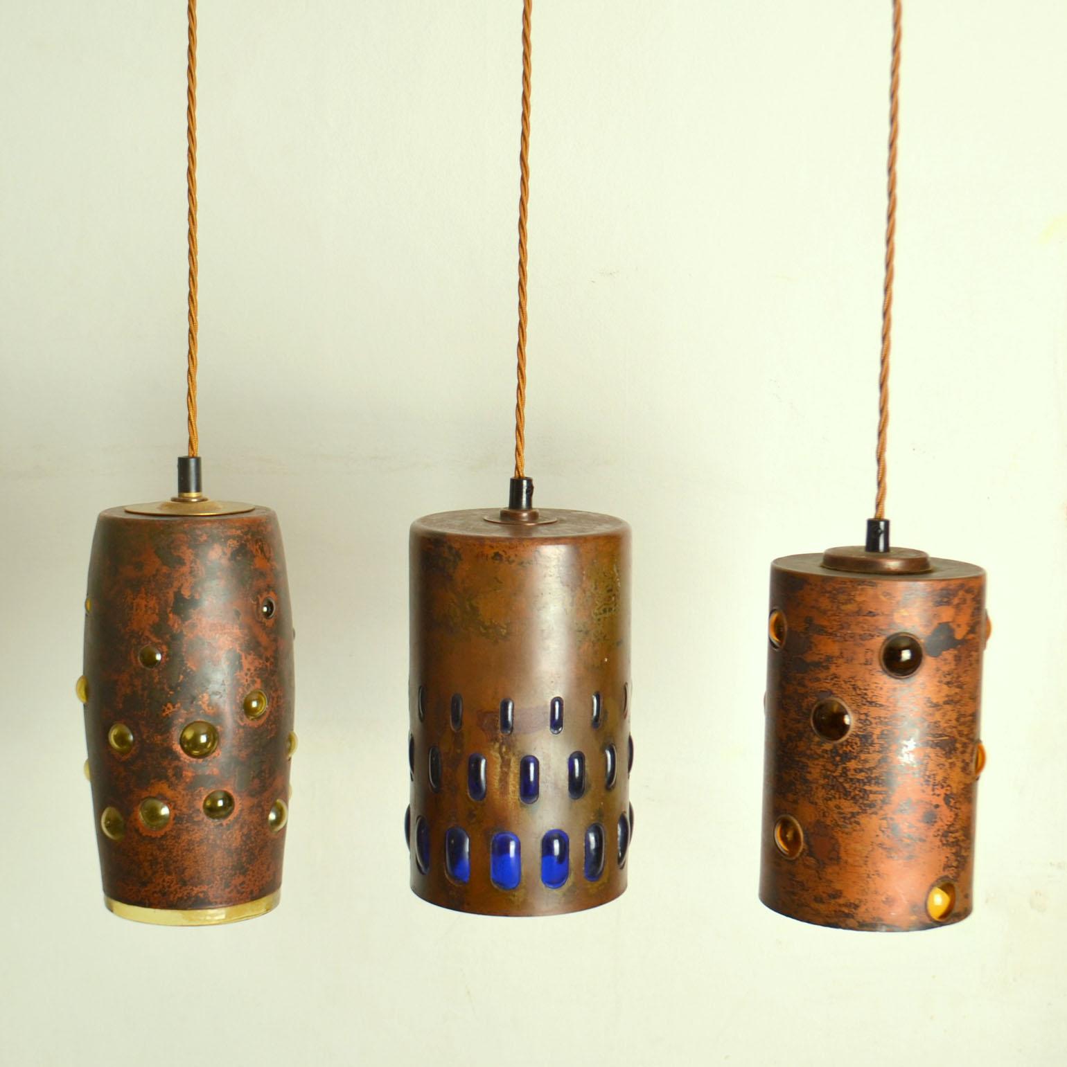 Group of Five Copper and Glass Pendant Lamps by Nanny Still for Raak 12