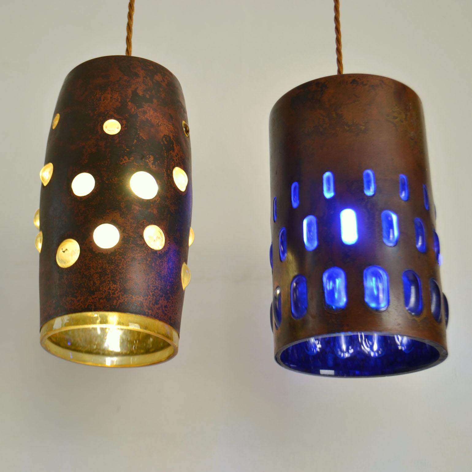 Group of Five Copper and Glass Pendant Lamps by Nanny Still for Raak 1