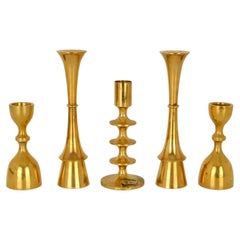 Vintage Group of Five Danish Brass Candle Holders