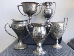 Group of Five Early 1900s California Bay Area Silverplate Cycling Trophies