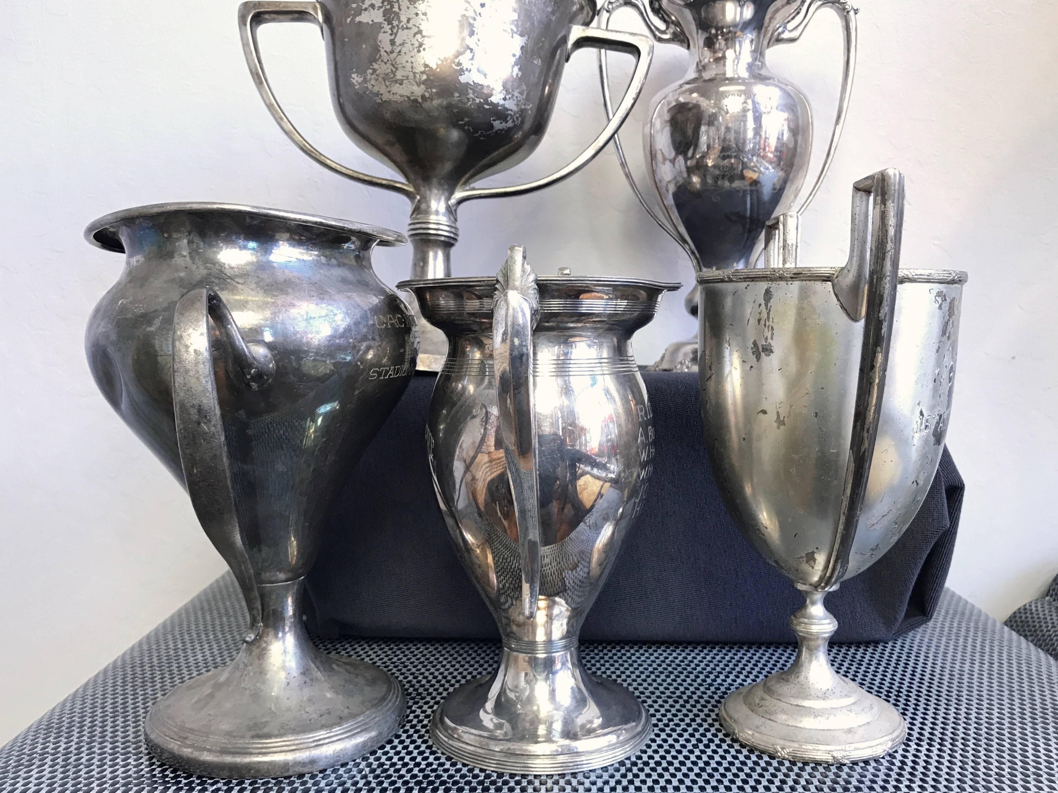 Sporting Art Group of Five Early 1900s California Bay Area Silverplate Cycling Trophies