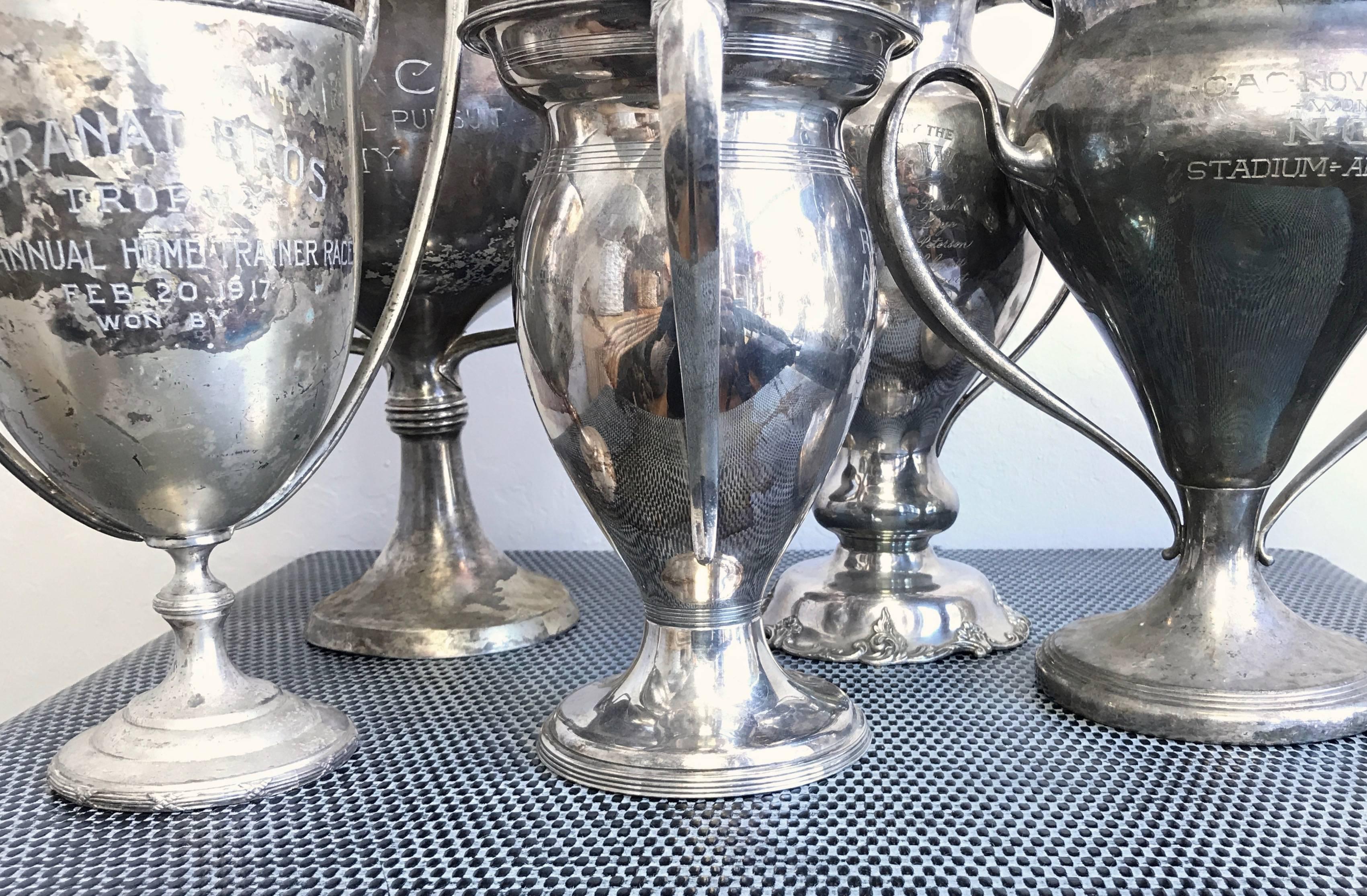 American Group of Five Early 1900s California Bay Area Silverplate Cycling Trophies