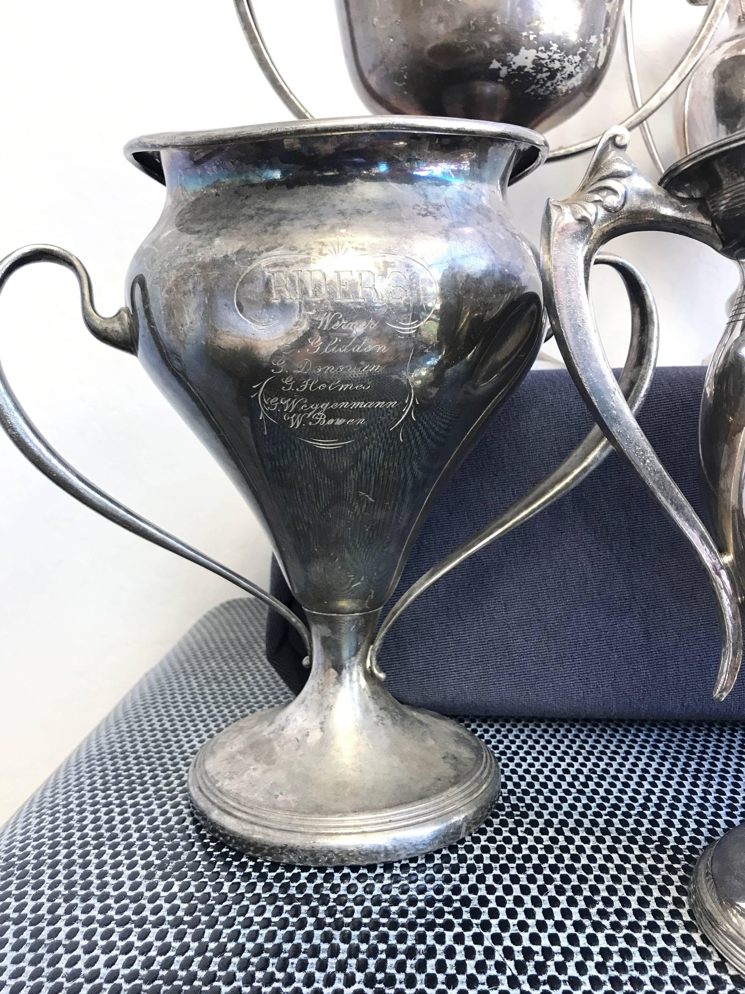 Group of Five Early 1900s California Bay Area Silverplate Cycling Trophies 1