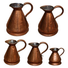 Group of Five English Georgian Copper Ale/Beer Measures, circa 1820