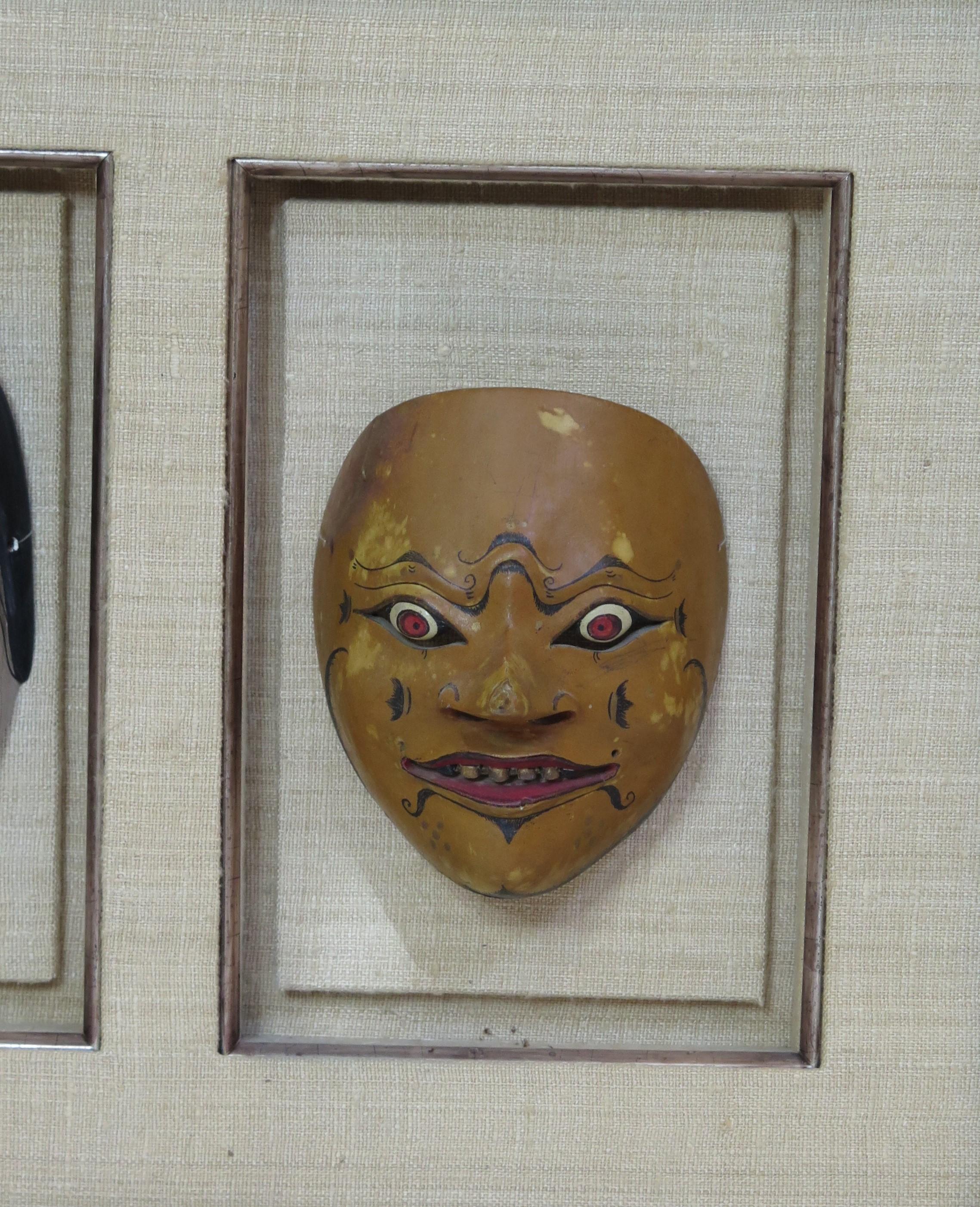 Group of Five Life Size Carved and Painted Japanese Kabuki Theatre Masks 1