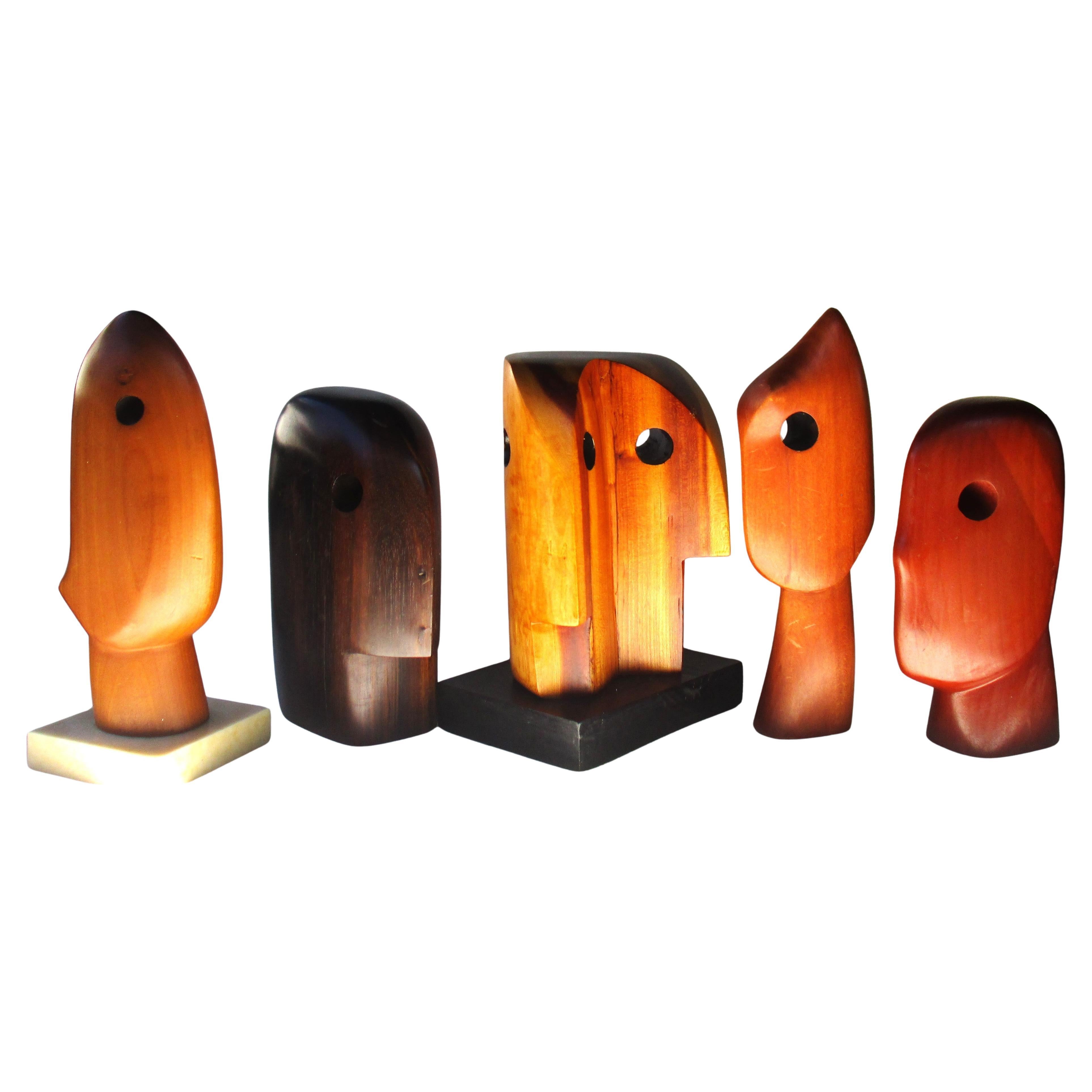 Mid-Century Modern Group of Five Mid 20th C. Modernist Abstract Wood Sculptures For Sale