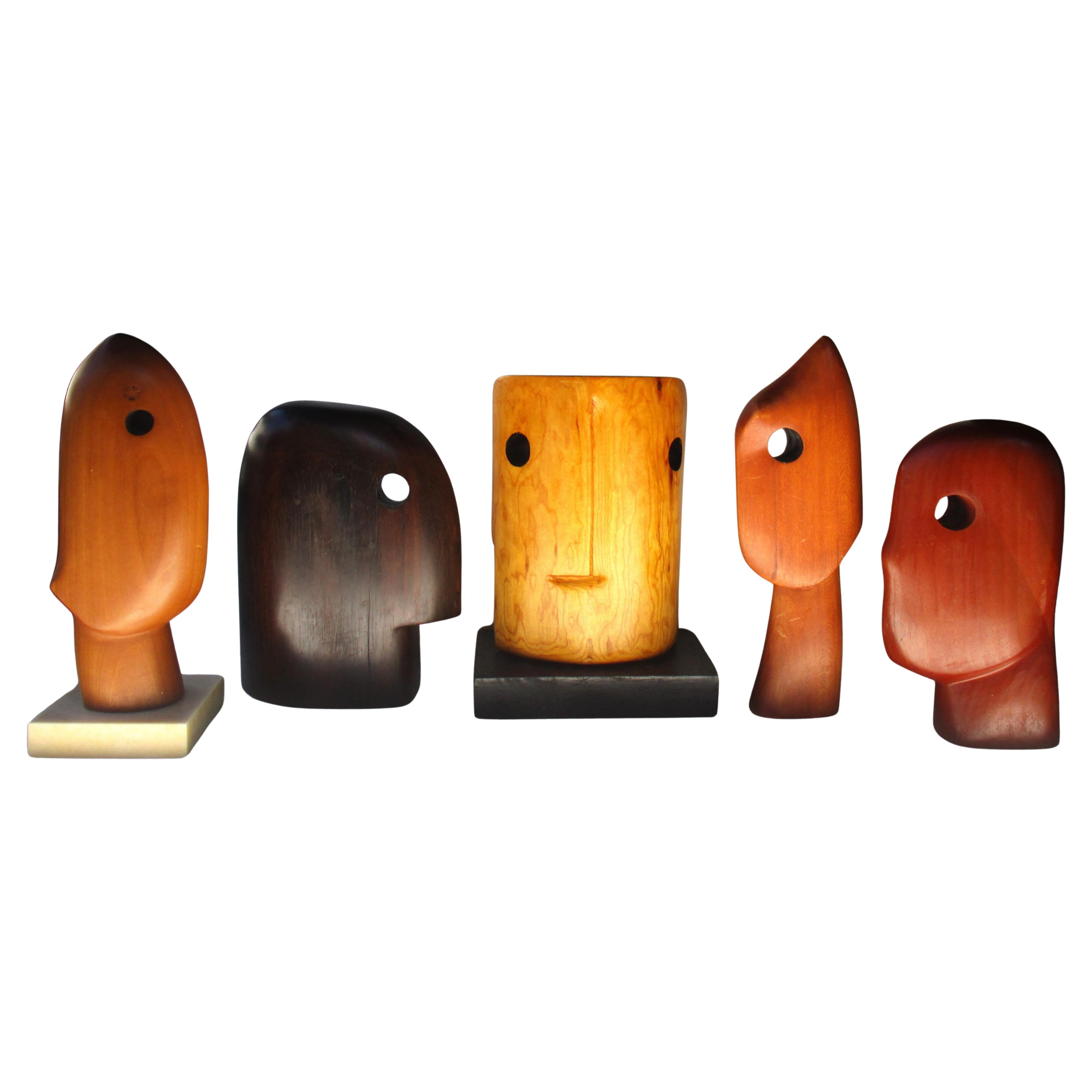 American Group of Five Mid 20th C. Modernist Abstract Wood Sculptures For Sale