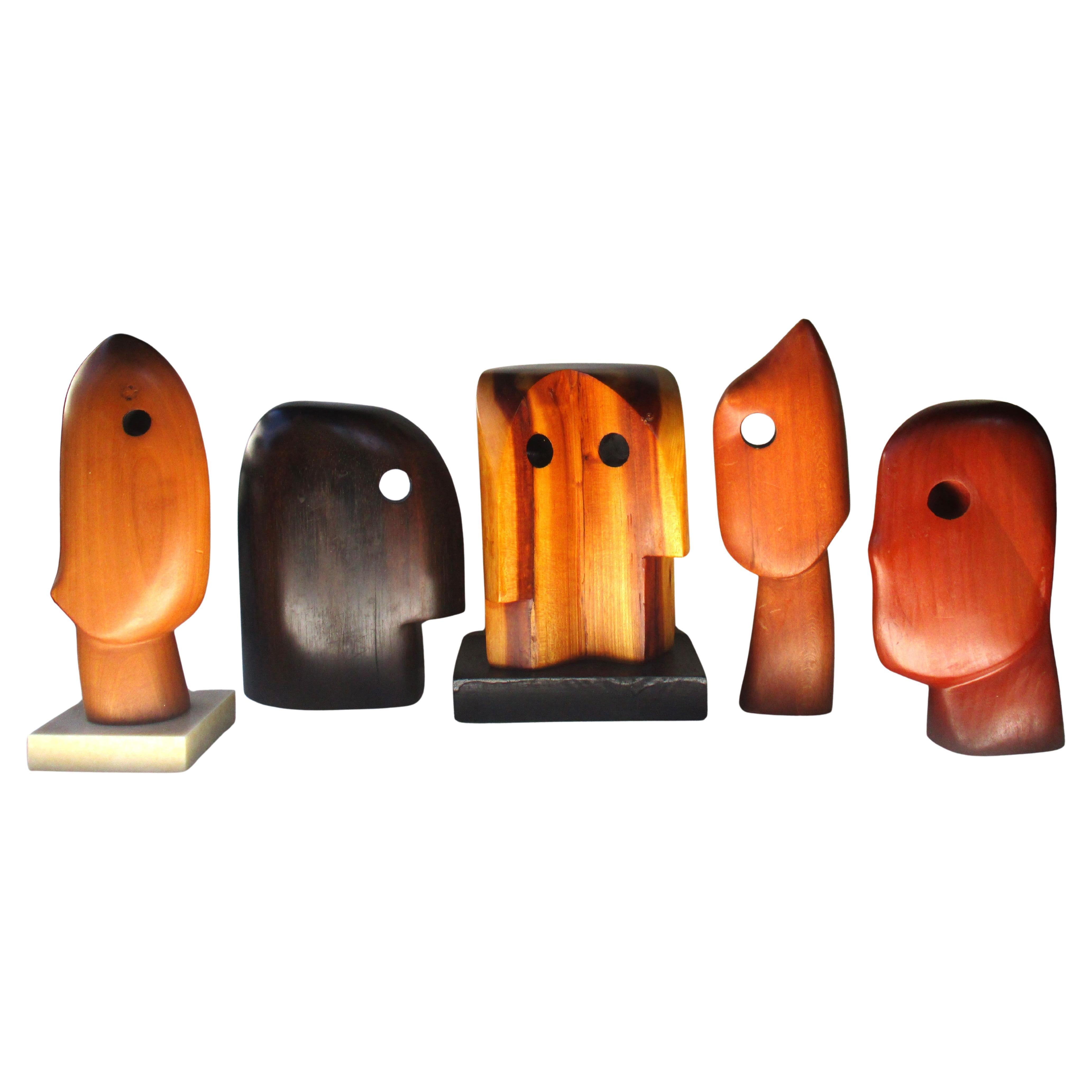 Group of Five Mid 20th C. Modernist Abstract Wood Sculptures For Sale 2