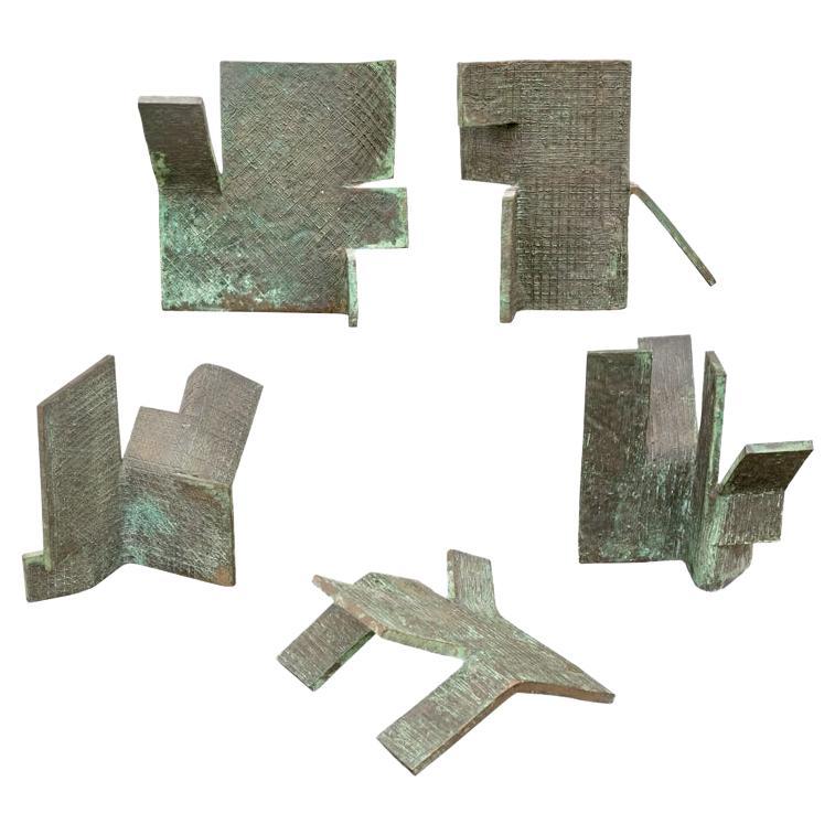 Group Of Five Mid Century Geometric Form Bronze Sculptures For Sale