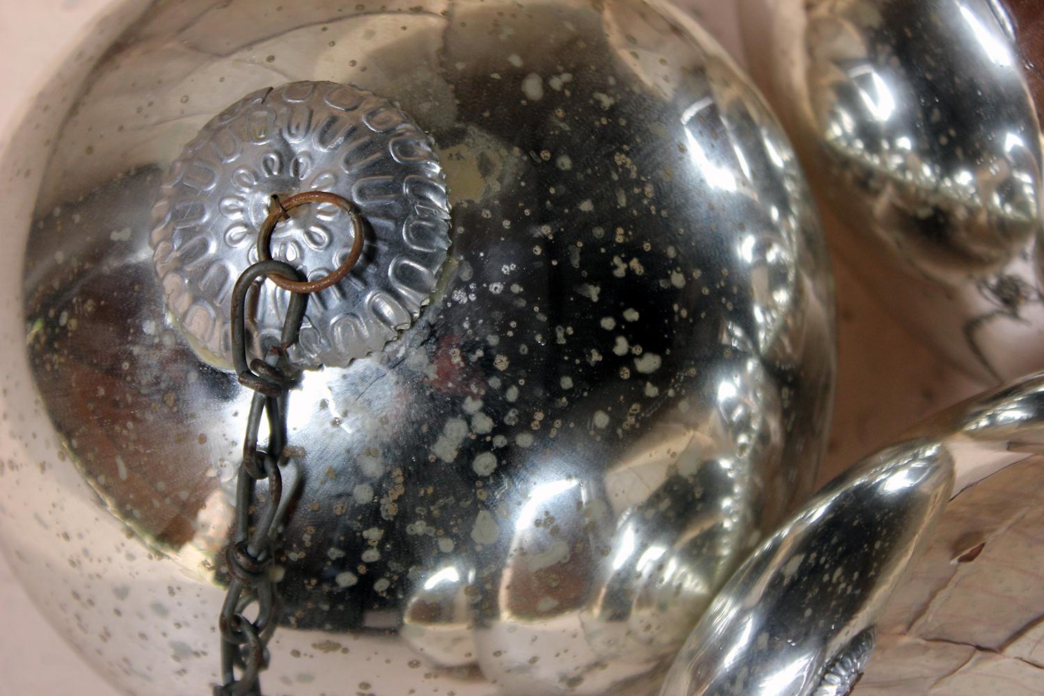 Early 20th Century Group of Five Victorian Silver Mercury Glass Witches Balls, circa 1900