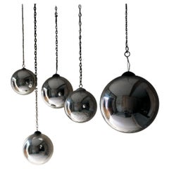 Group of Five Victorian Silver Mercury Glass Witches Balls, circa 1900