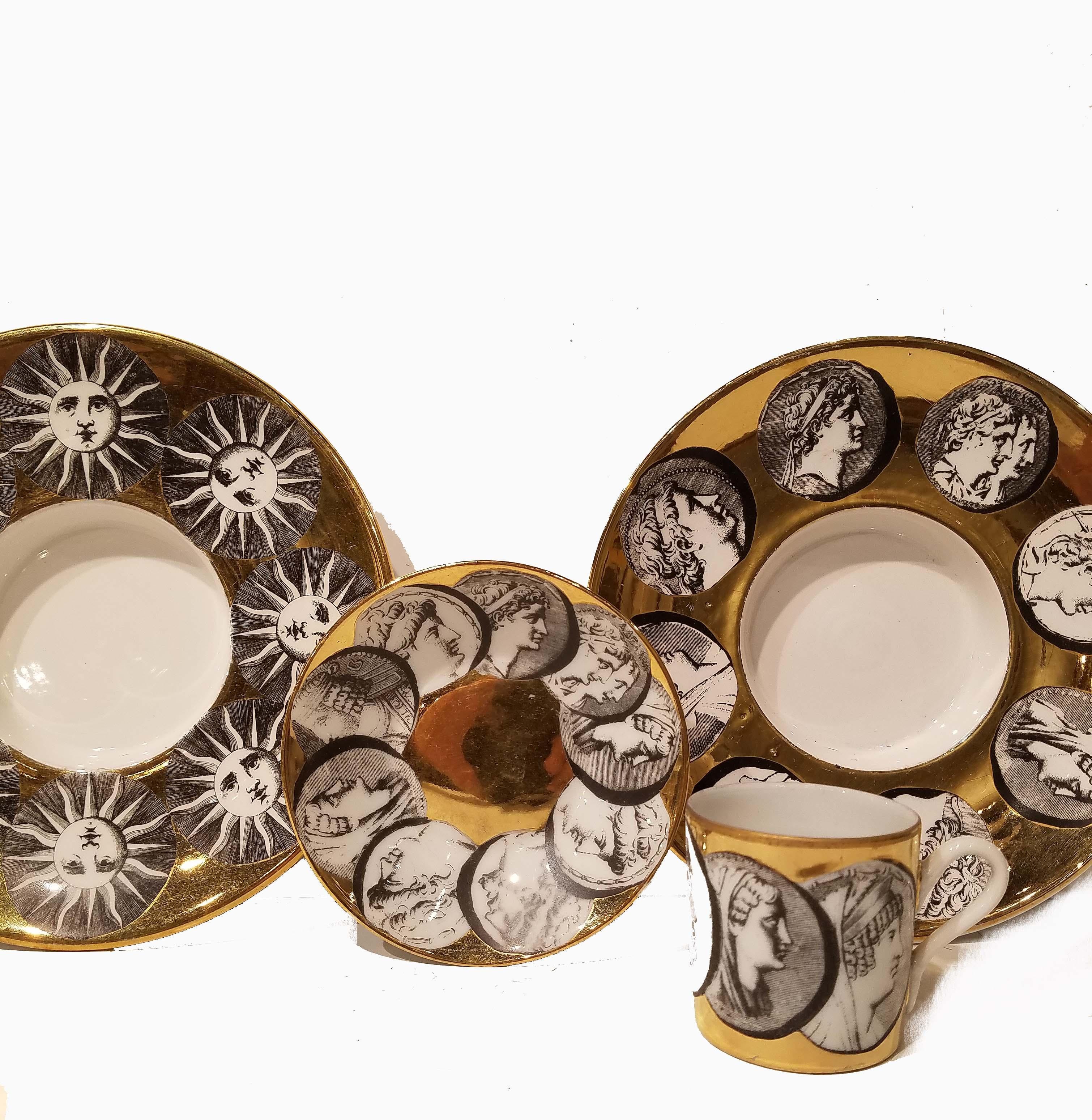 Mid-Century Modern Group of Fornasetti Milano Espresso Cup & Saucer Plus 2 Fornasetti under Plates