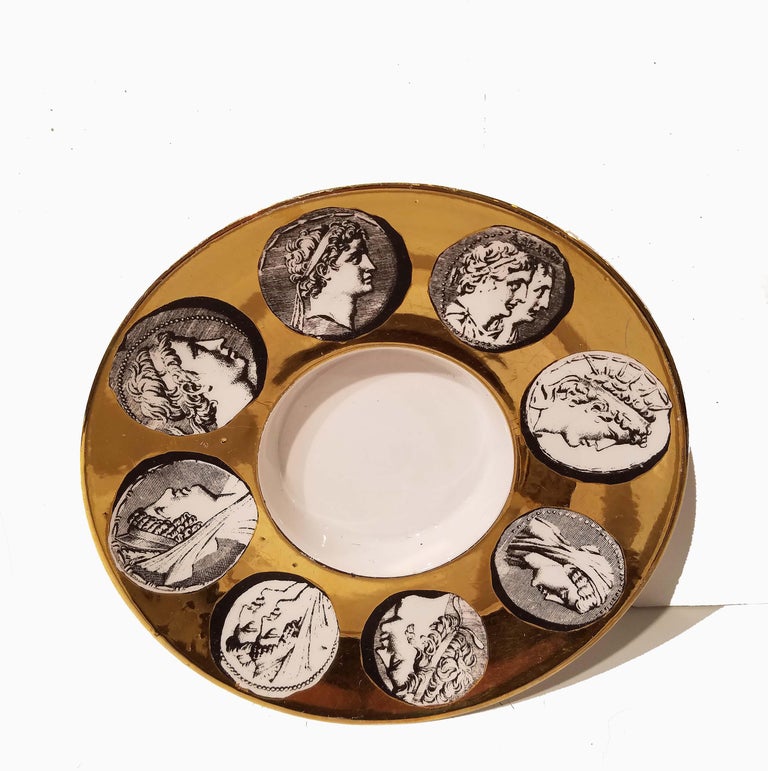 Ceramic Group of Fornasetti Milano Espresso Cup & Saucer Plus 2 Fornasetti under Plates For Sale