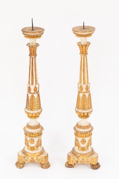 Group of Four 18th Century Giltwood and Painted Italian Pricket Sticks