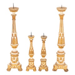Group of Four 18th Century Giltwood and Painted Italian Pricket Sticks