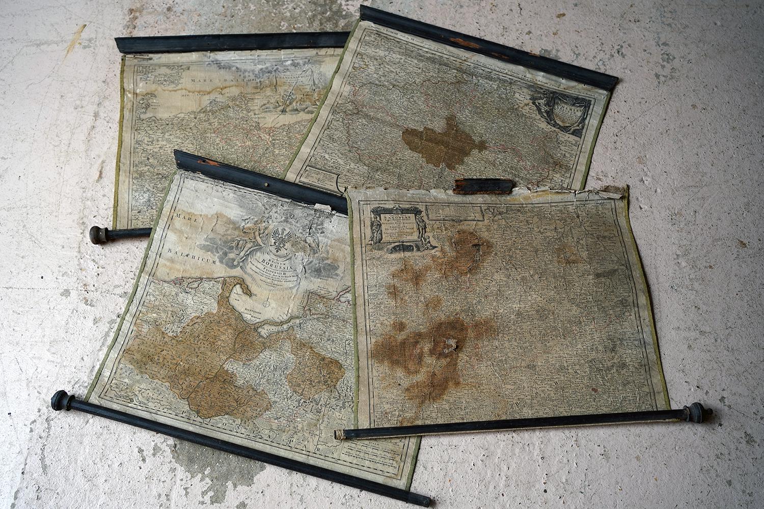 Group of Four 18thC German Maps by Johann Baptist Homann Dated from 1720-1757 In Distressed Condition For Sale In Bedford, Bedfordshire
