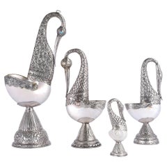 Group of Four Anglo Indian Seashell and Metal Swans, Priced Individually