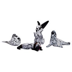 Group of Four Animal Sculptures in Black and White by Archimede Seguso