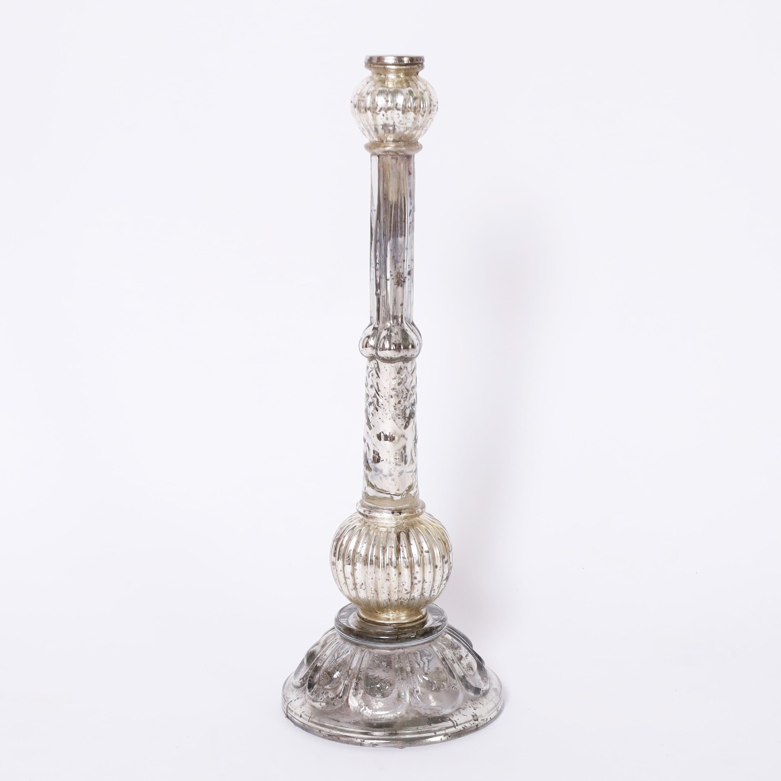 Victorian Group of Four Antique English Mercury Glass Candlesticks, Priced Per Pair