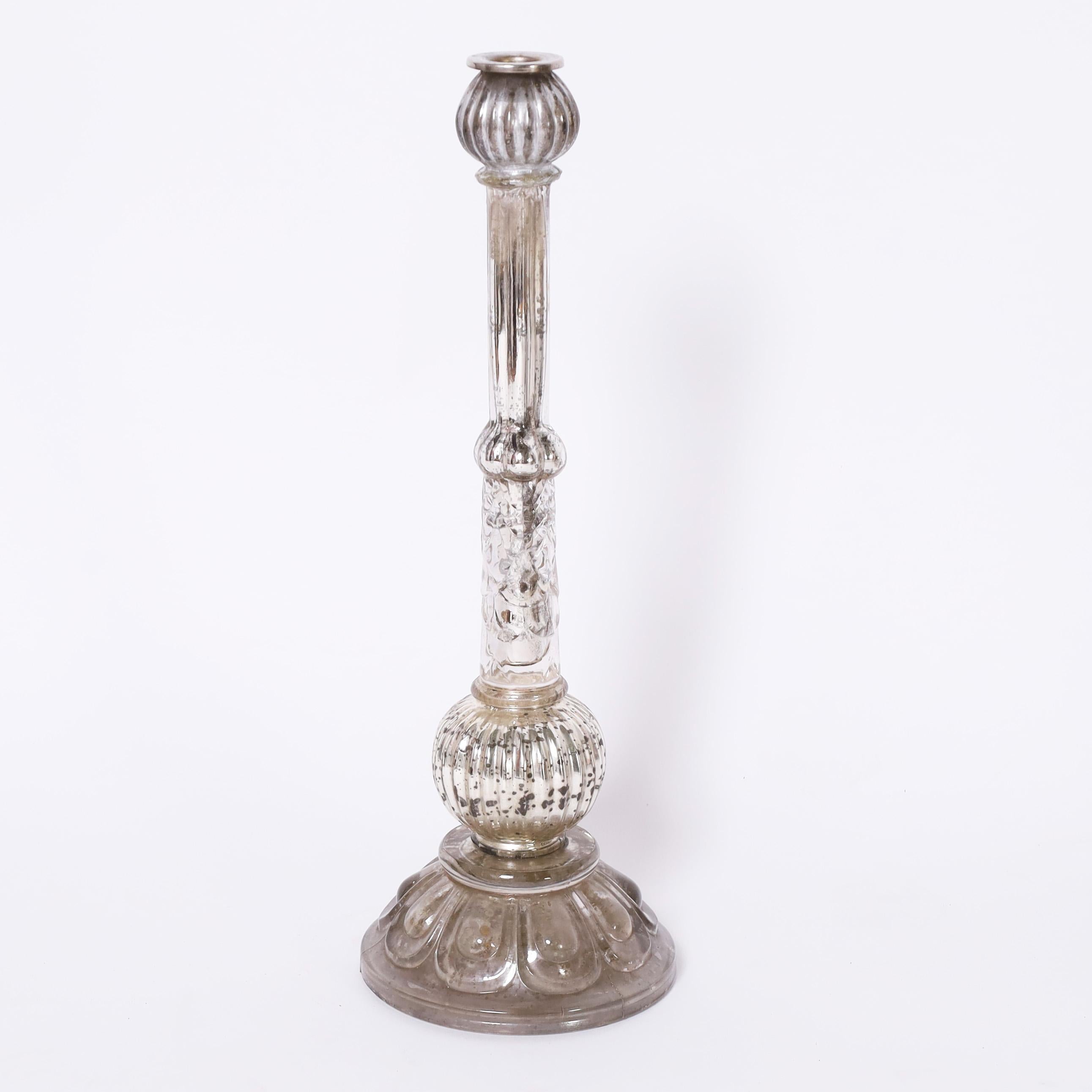 Group of Four Antique English Mercury Glass Candlesticks, Priced Per Pair In Good Condition In Palm Beach, FL