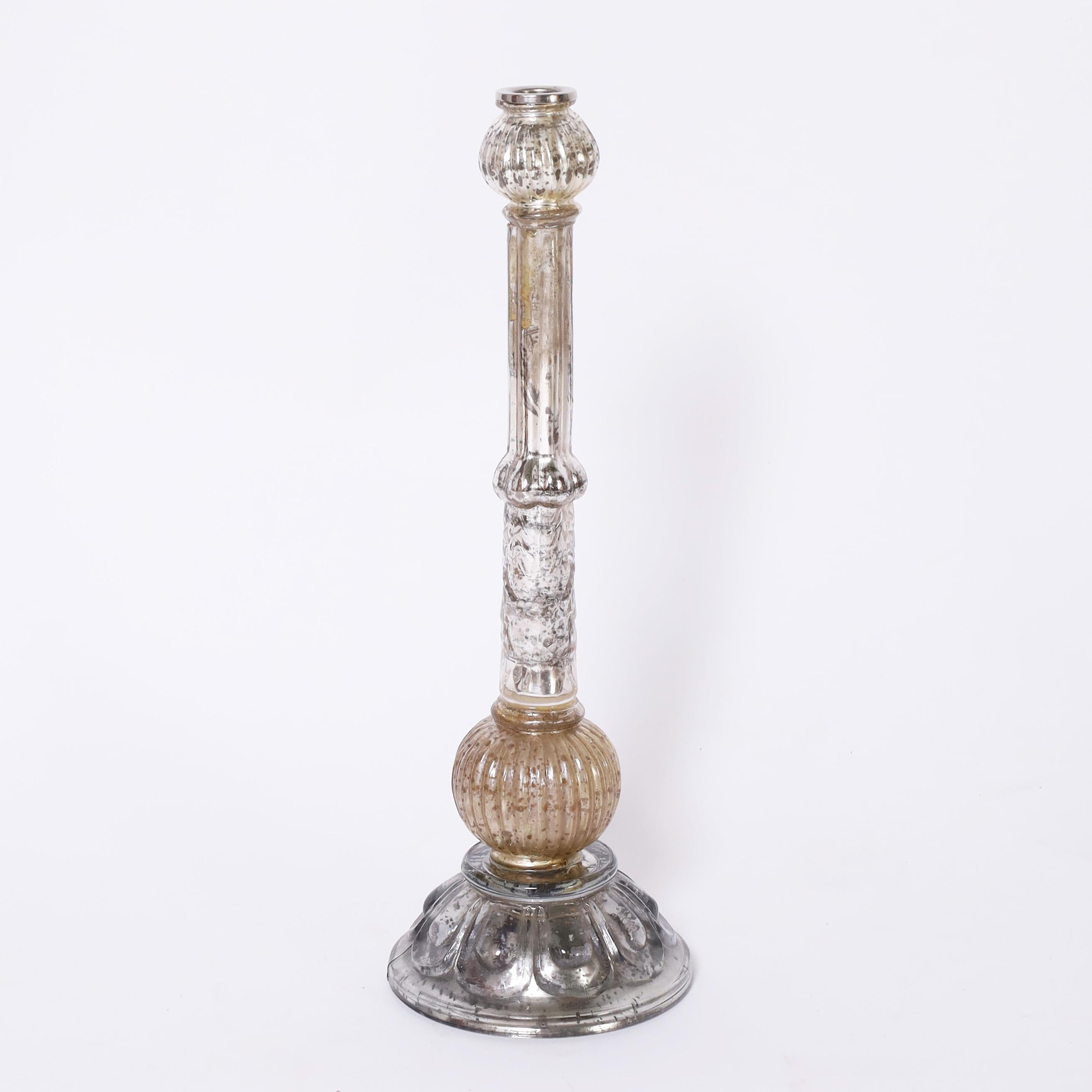 19th Century Group of Four Antique English Mercury Glass Candlesticks, Priced Per Pair