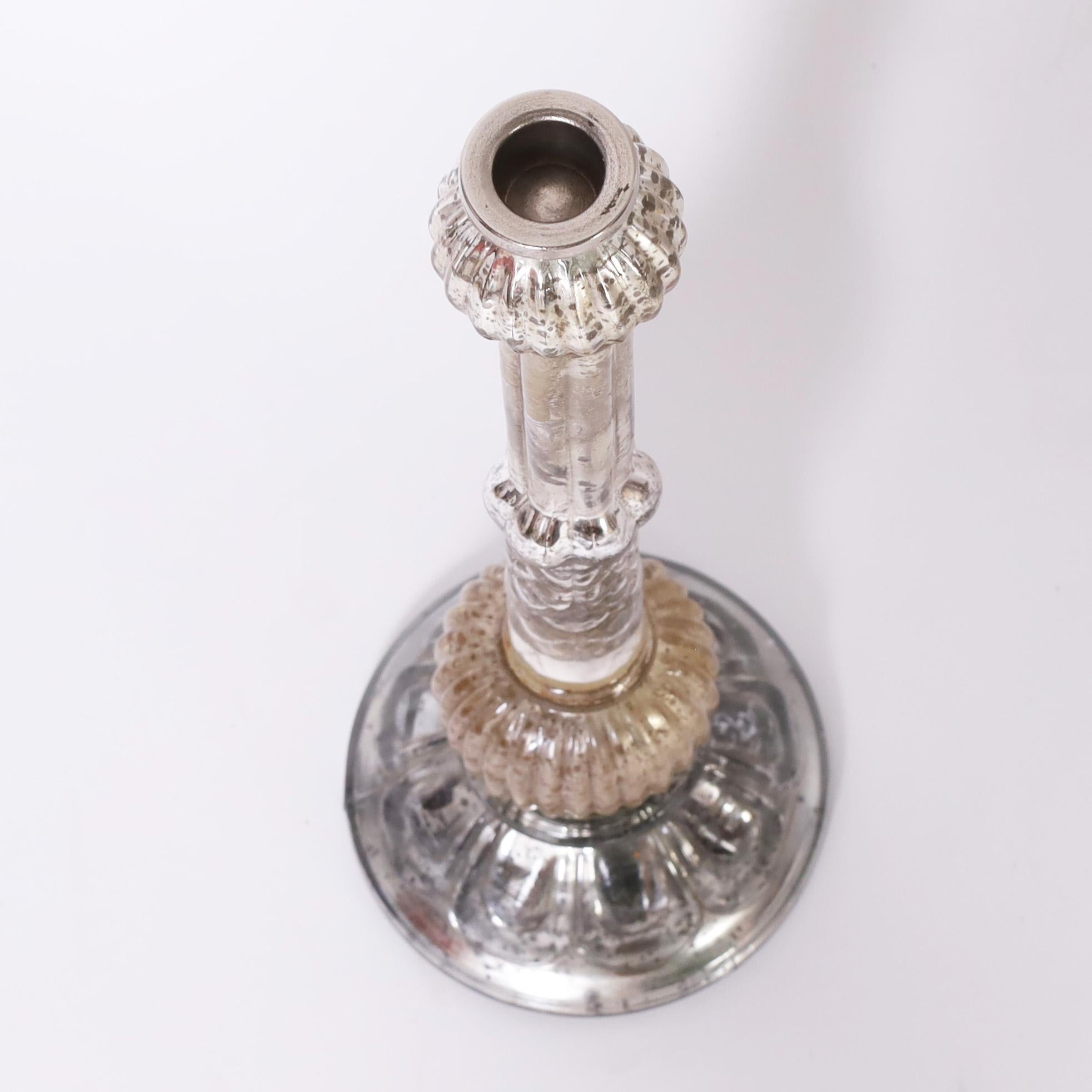 Group of Four Antique English Mercury Glass Candlesticks, Priced Per Pair 1
