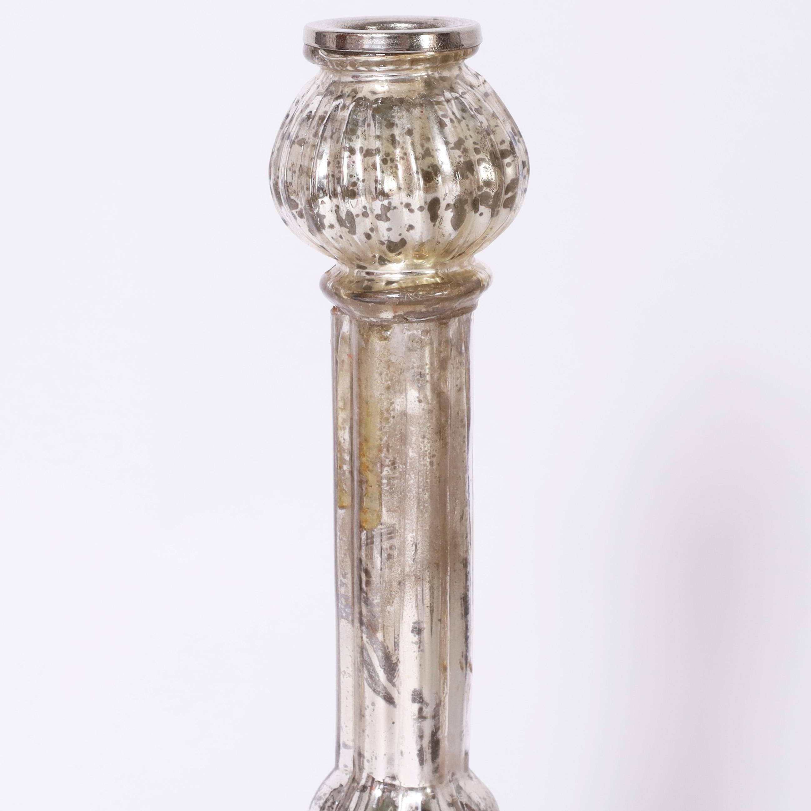 Group of Four Antique English Mercury Glass Candlesticks, Priced Per Pair 2