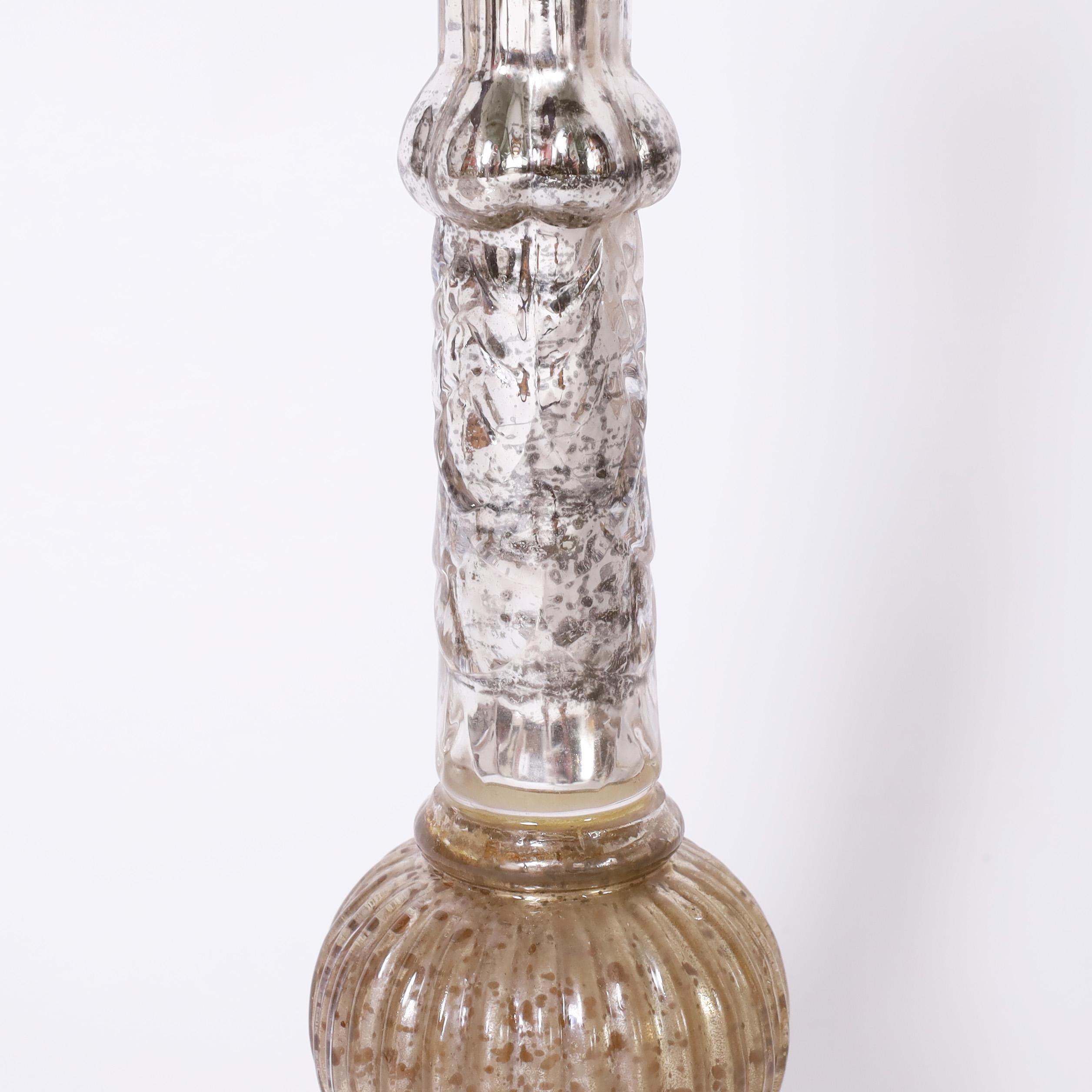 Group of Four Antique English Mercury Glass Candlesticks, Priced Per Pair 3