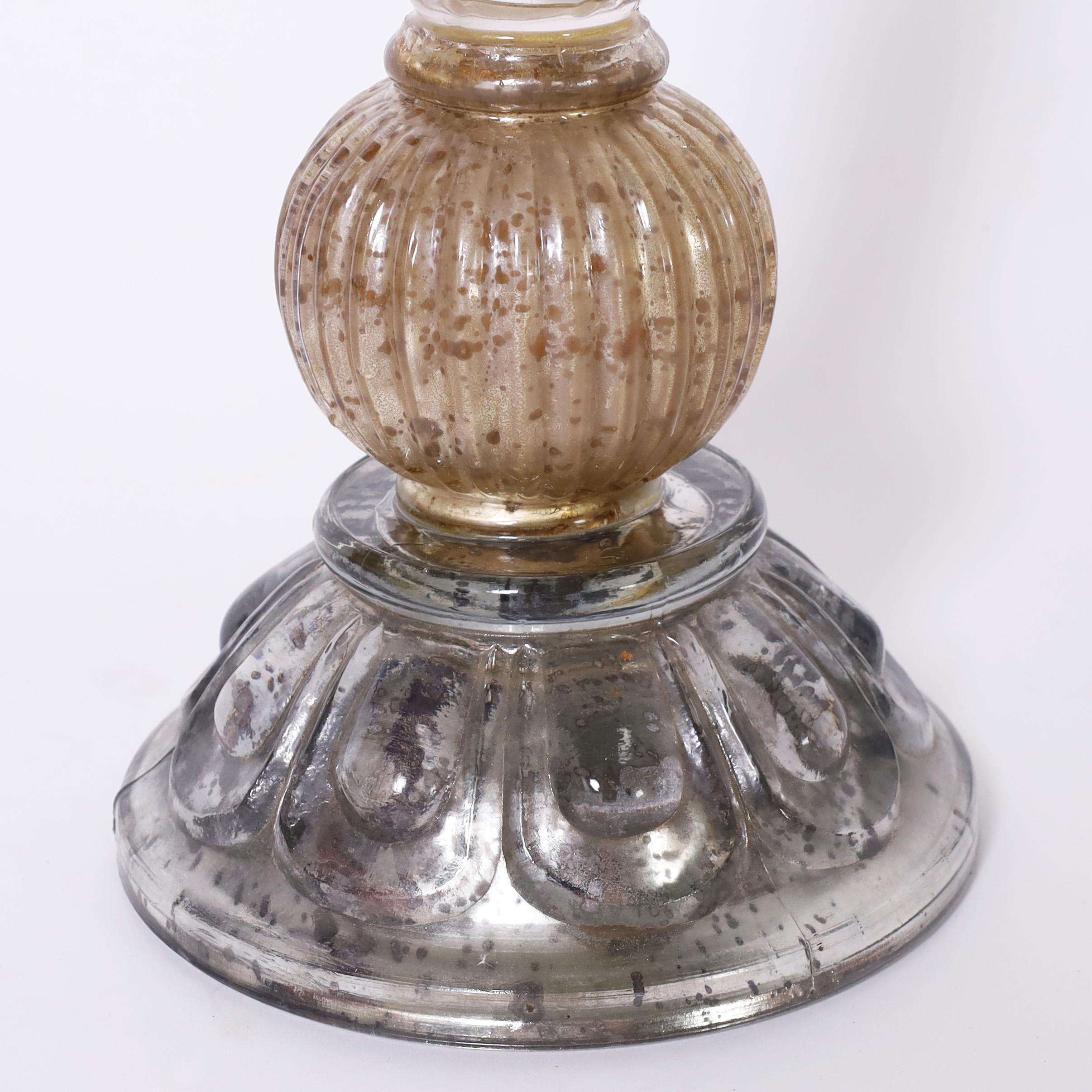 Group of Four Antique English Mercury Glass Candlesticks, Priced Per Pair 4