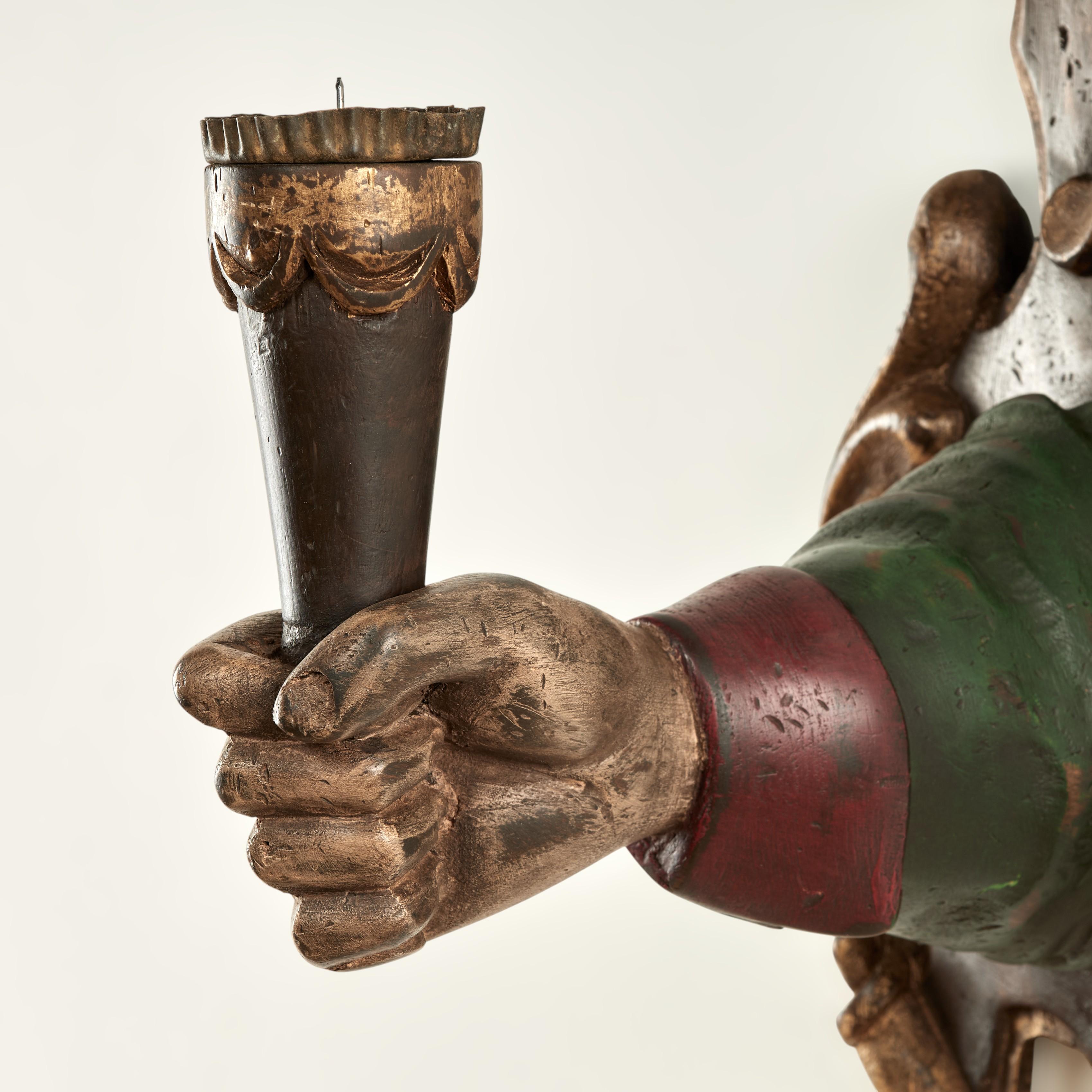 Group of Four Antique Italian Carved Wood Hand and Torchiere Wall Sconces In Good Condition For Sale In Palm Beach, FL