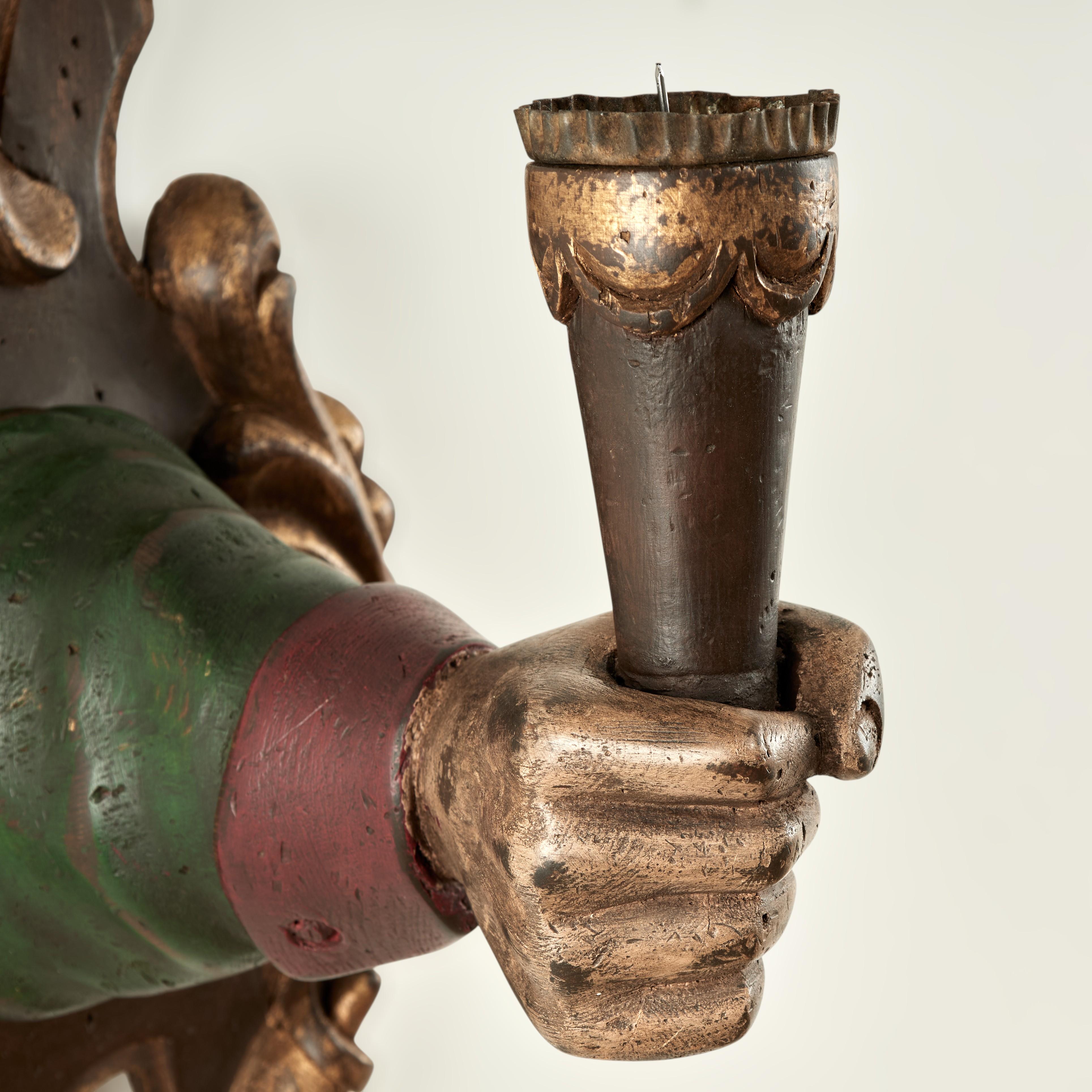 20th Century Group of Four Antique Italian Carved Wood Hand and Torchiere Wall Sconces For Sale