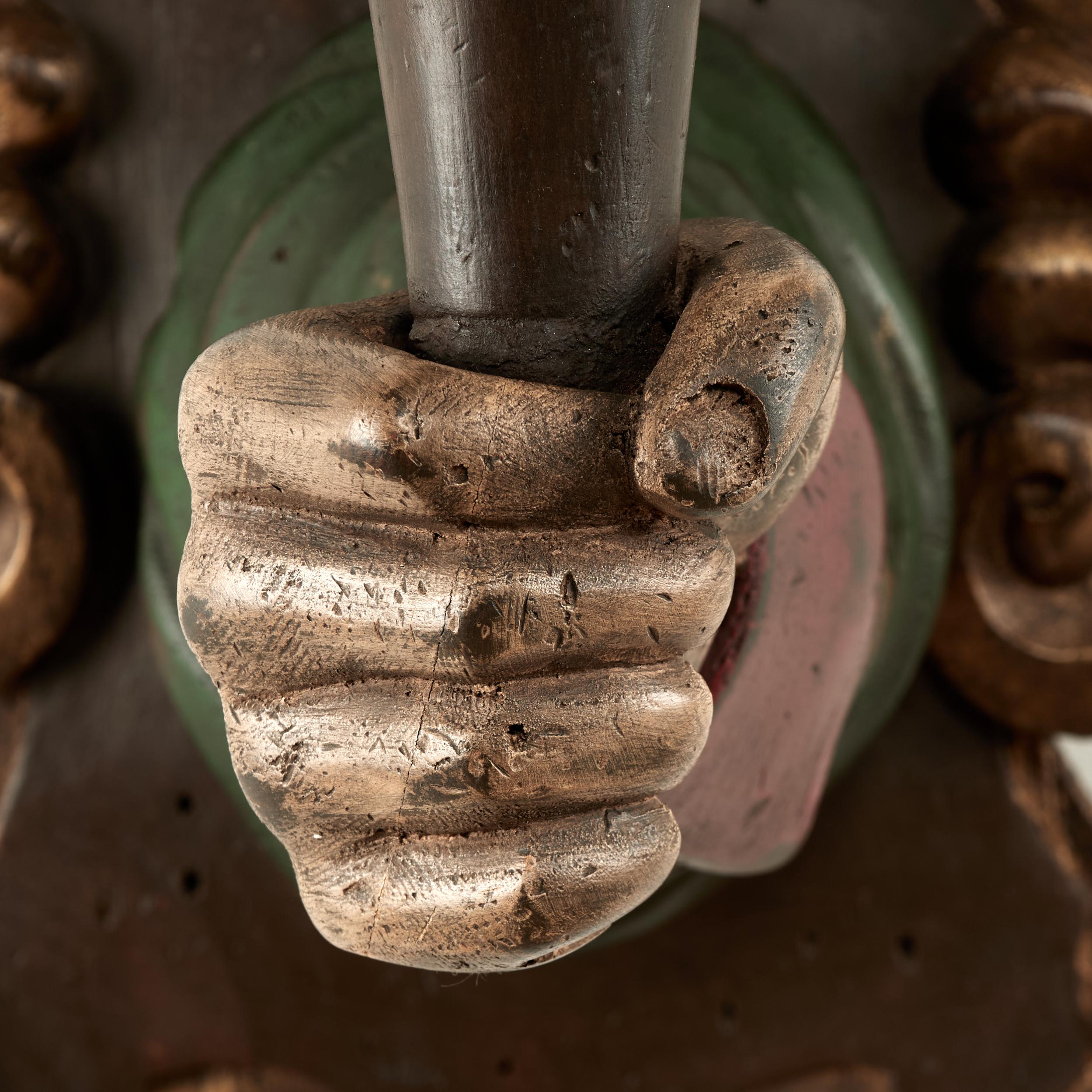 Group of Four Antique Italian Carved Wood Hand and Torchiere Wall Sconces For Sale 2