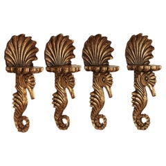 Group of Four Antique Italian Seashell and Seahorse Wall Brackets