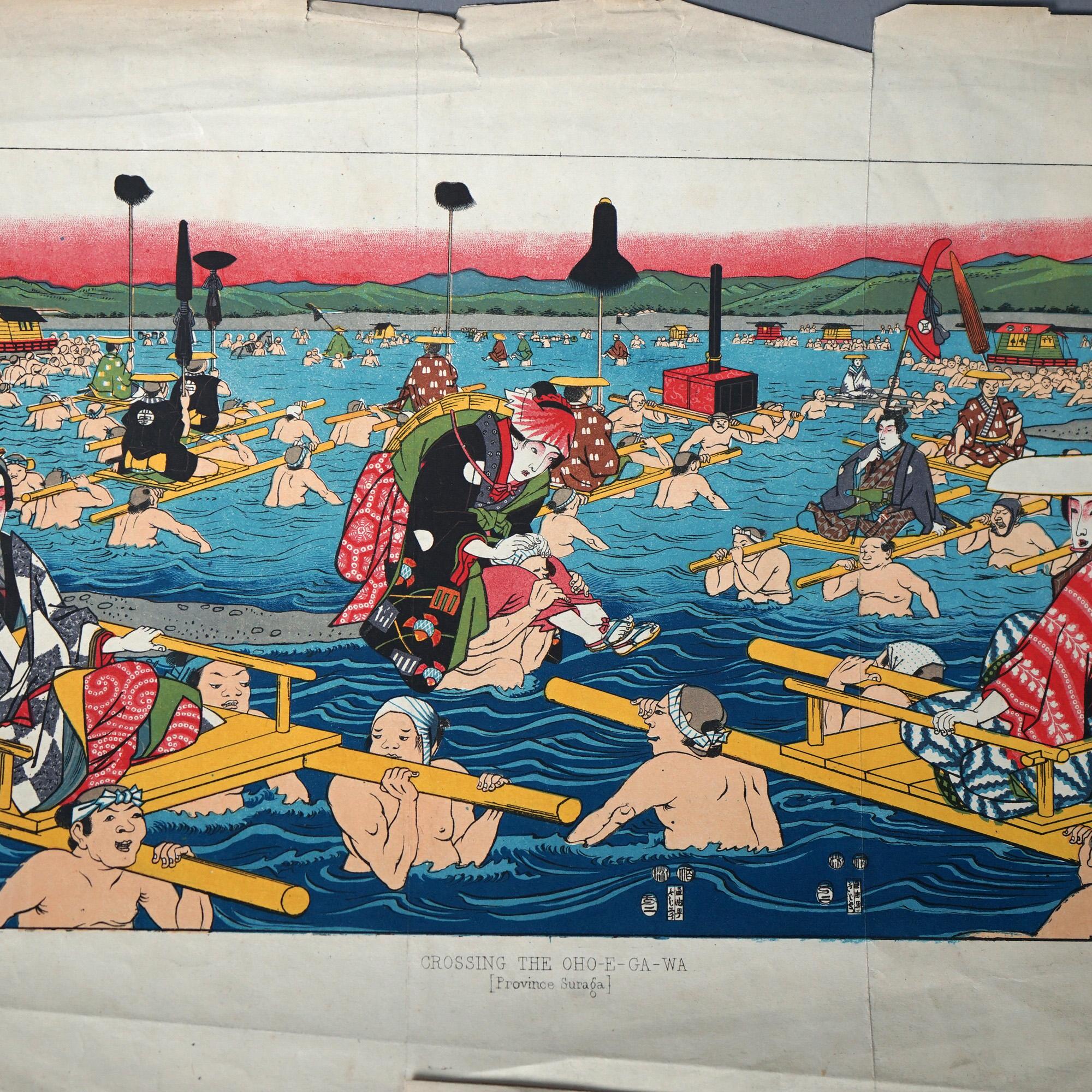 Group of Four Antique Japanese Woodblock Genre Prints Circa 1920 In Good Condition For Sale In Big Flats, NY